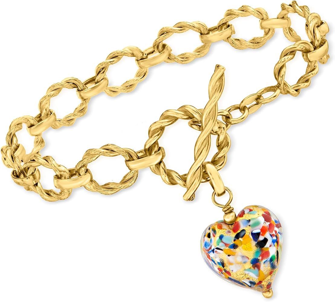 Ross-Simons Italian Multicolored Murano Glass Heart Charm Bracelet in 18kt Gold Over Sterling. 7 ... | Amazon (US)