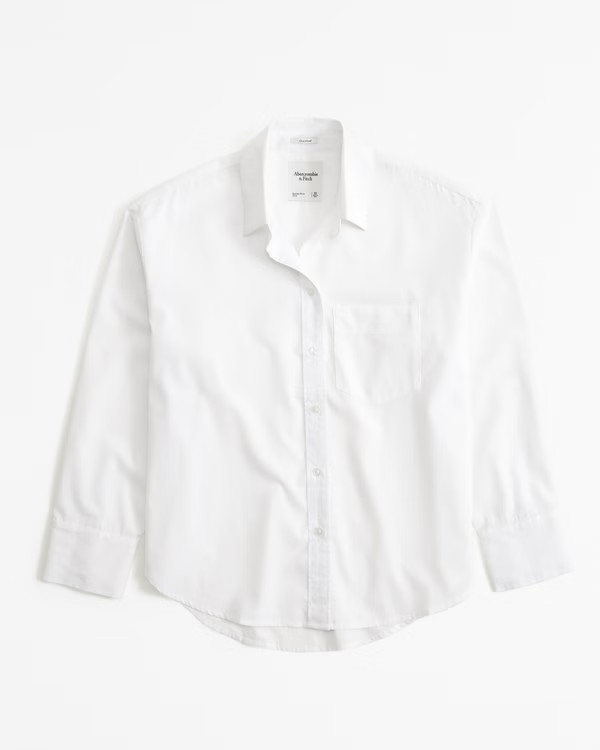 Oversized Poplin Step Hem Button-Up Shirt | Abercrombie & Fitch (US)
