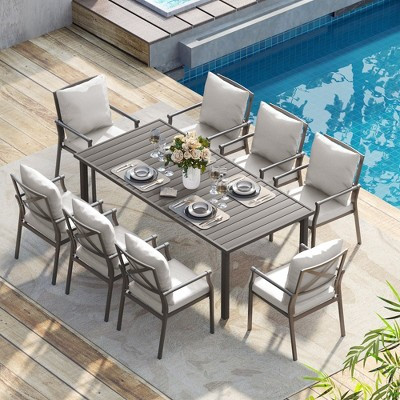HAPPATIO Patio Dining Set, Metal Outdoor Table and Chairs Set for 8, Powder-Coated Metal Chairs with Cushions for Deck Backyard Lawn | Target