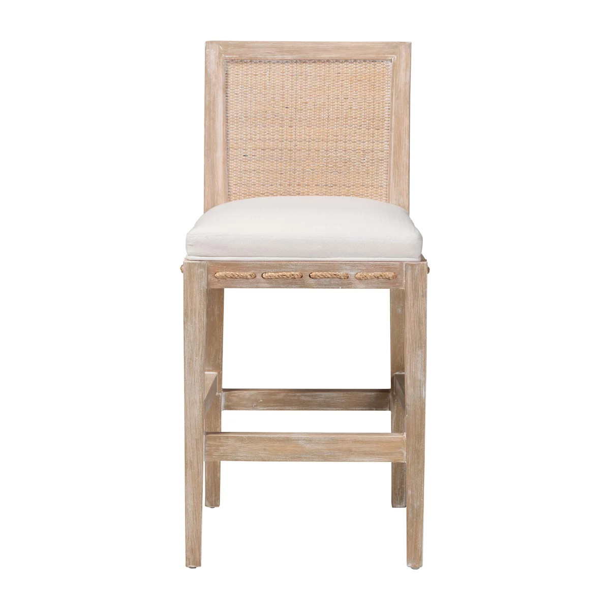 bali & pari Ashford Whitewash Rattan Counter Stool - Mahogany Wood Frame with Handwoven Wicker Ba... | Wayfair North America