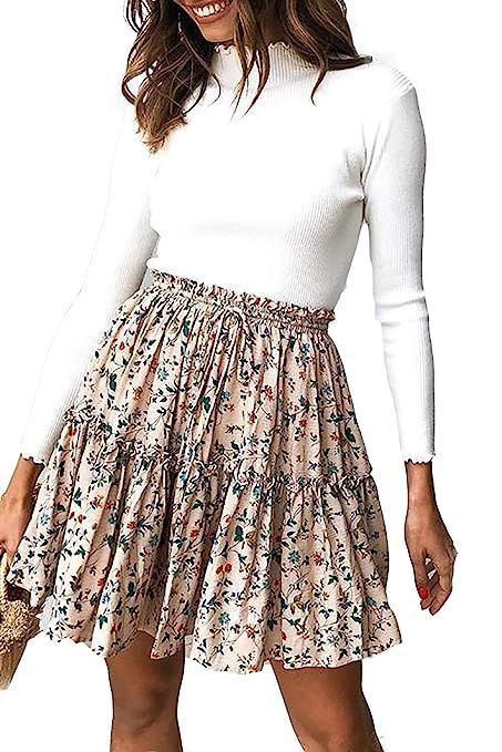 Alelly Women's High Waist Ruffle Frill Wrap Skirt Summer Mini Swing Skirt | Amazon (US)
