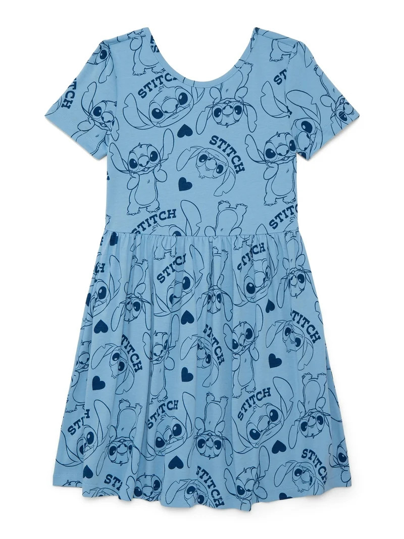 Stitch Girls' Allover Print Dress with Short Sleeves, Sizes 4-12 | Walmart (US)