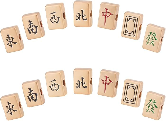 NBEADS 14 Pcs 7 Styles Bulk Mahjong Beads, 9.5x13.5mm Rectangle Large Hole Mahjong Beads Alloy En... | Amazon (US)