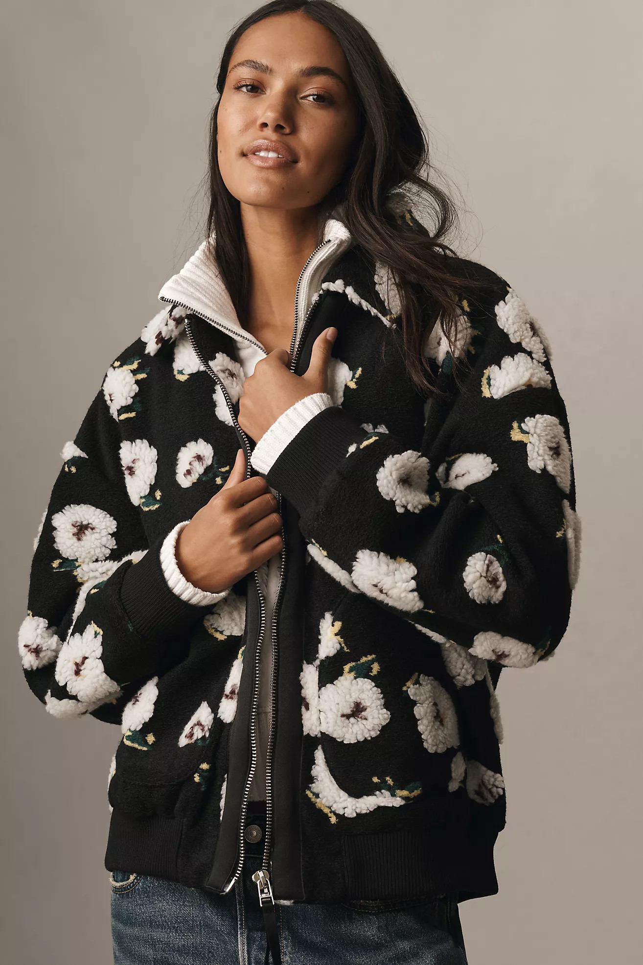By Anthropologie Floral Sherpa Fleece Bomber Jacket | Anthropologie (US)
