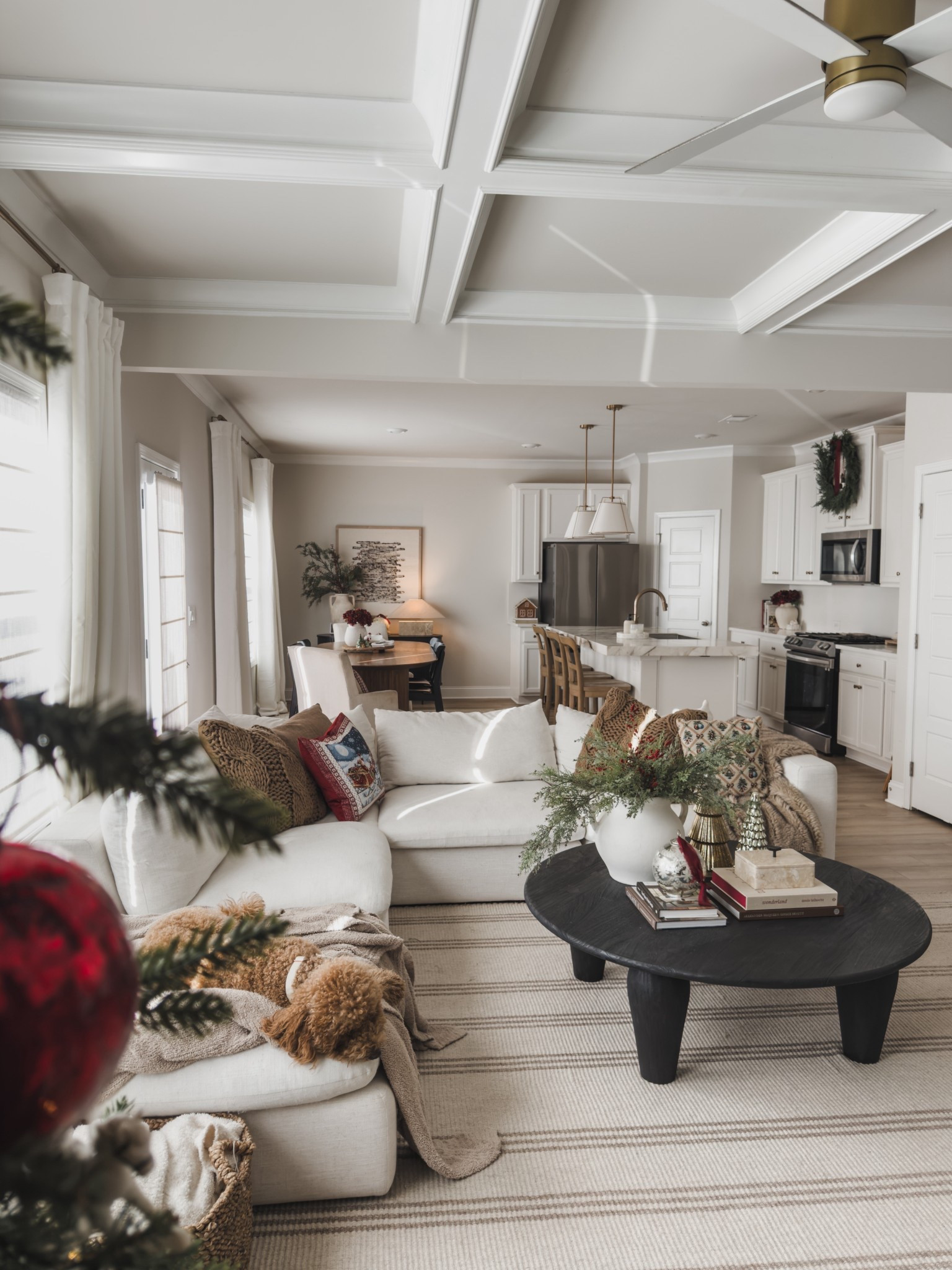 Light and airy open concept living area styled for the holidays! Loving the pops of red, vintage Christmas find (mostly from eBay), the winter greenery and all the cozy vibes. 


Sectional find, wayfair furniture, for the home, oversized coffee table, throw pillows, pottery barn, Lulu and Georgia, kitchen pendants, shop the look! 

#LTKHome #LTKSeasonal #LTKSaleAlert