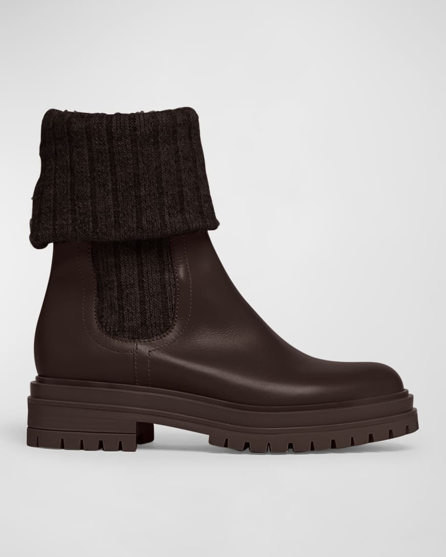 Leather Knit Sock Chelsea Booties | Neiman Marcus