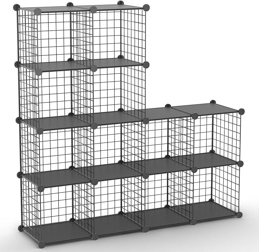 TUMUCUTE Wire Cube Storage Organizer, 12-Cube Metal Storage Shelves Bookshelf, Stackable Modular ... | Amazon (US)