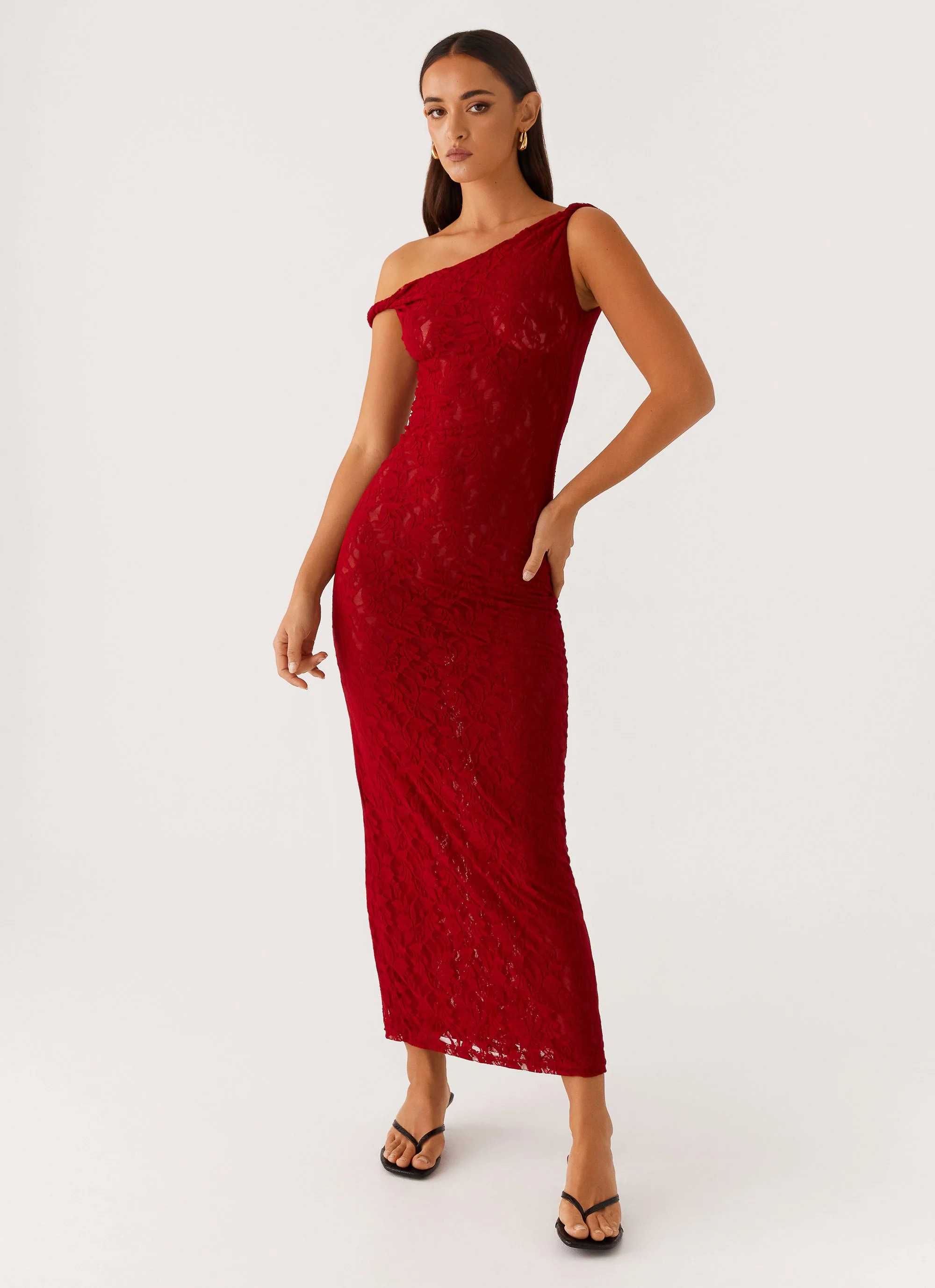 Arabella Twist Shoulder Maxi Dress - Maroon | Peppermayo (Global)