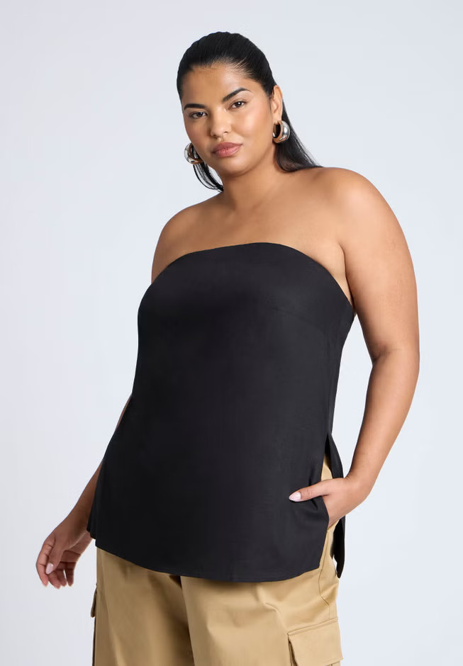 Linen Blend Column Tube Top | Eloquii