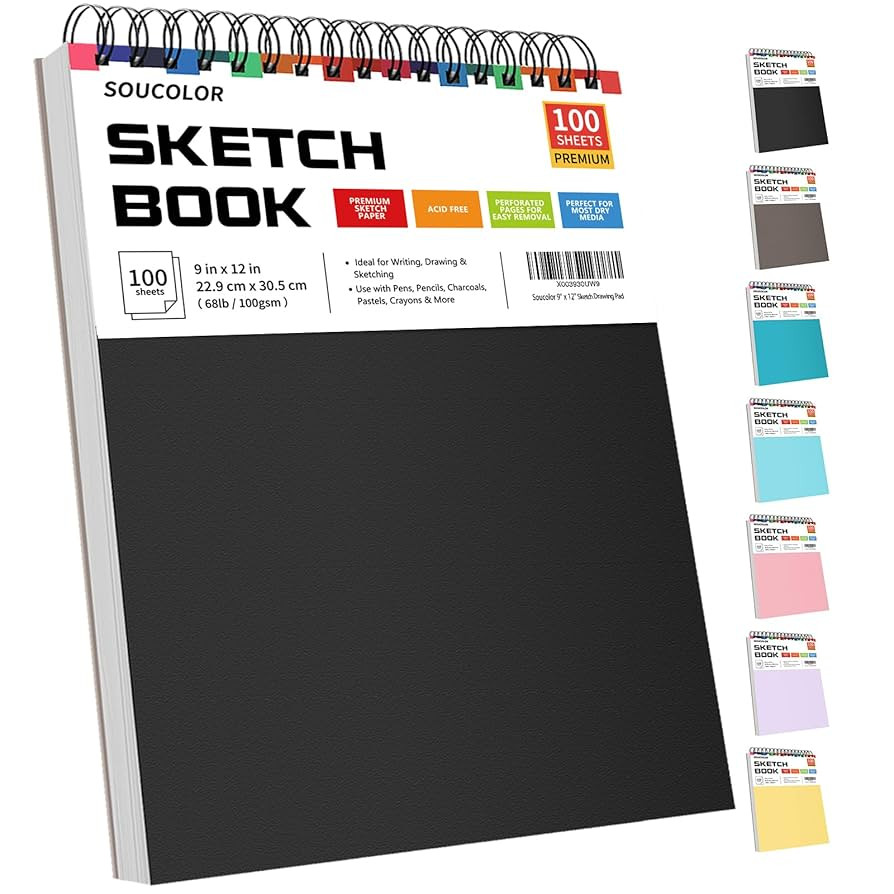 Soucolor 9" x 12" Sketch Book, 1-Pack 100 Sheets Spiral Bound Art Sketchbook, (68lb/100gsm) Acid ... | Amazon (US)