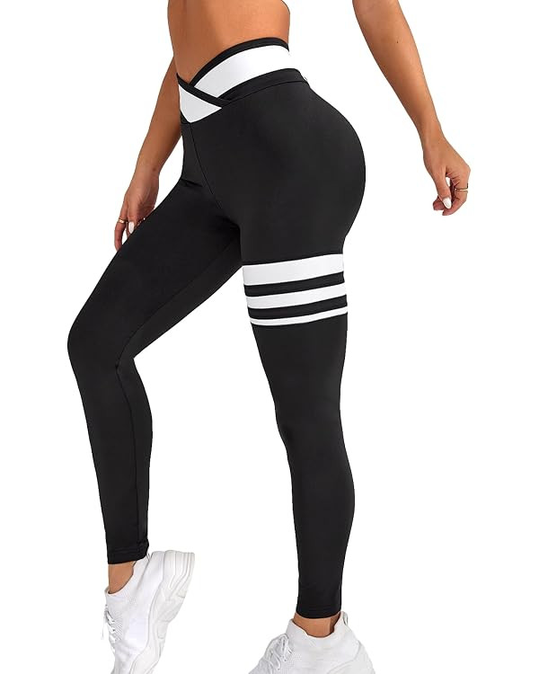 Floerns Women's High Waist Seamless Colorblock Striped Print Yoga Sports Leggings | Amazon (US)