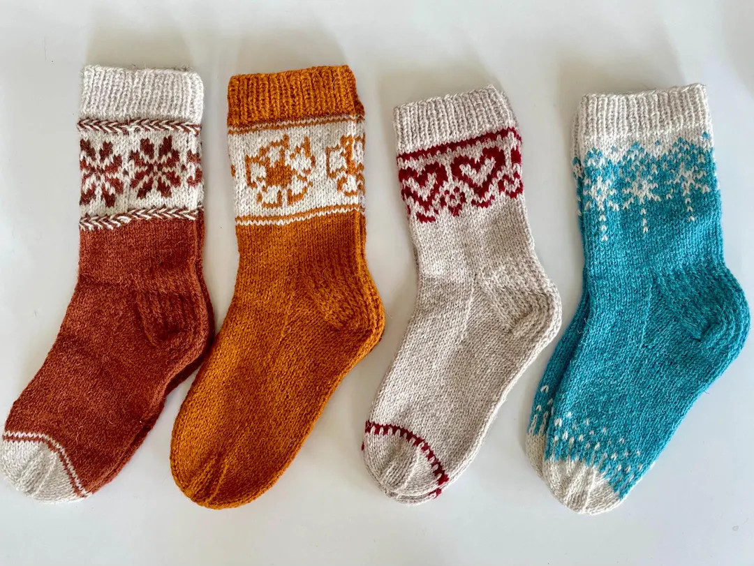 Handknitted Wool Ornament Chunky Socks, Christmas Style Knitted Hosiery, Cosy and Warm. Easy Wash... | Etsy (US)