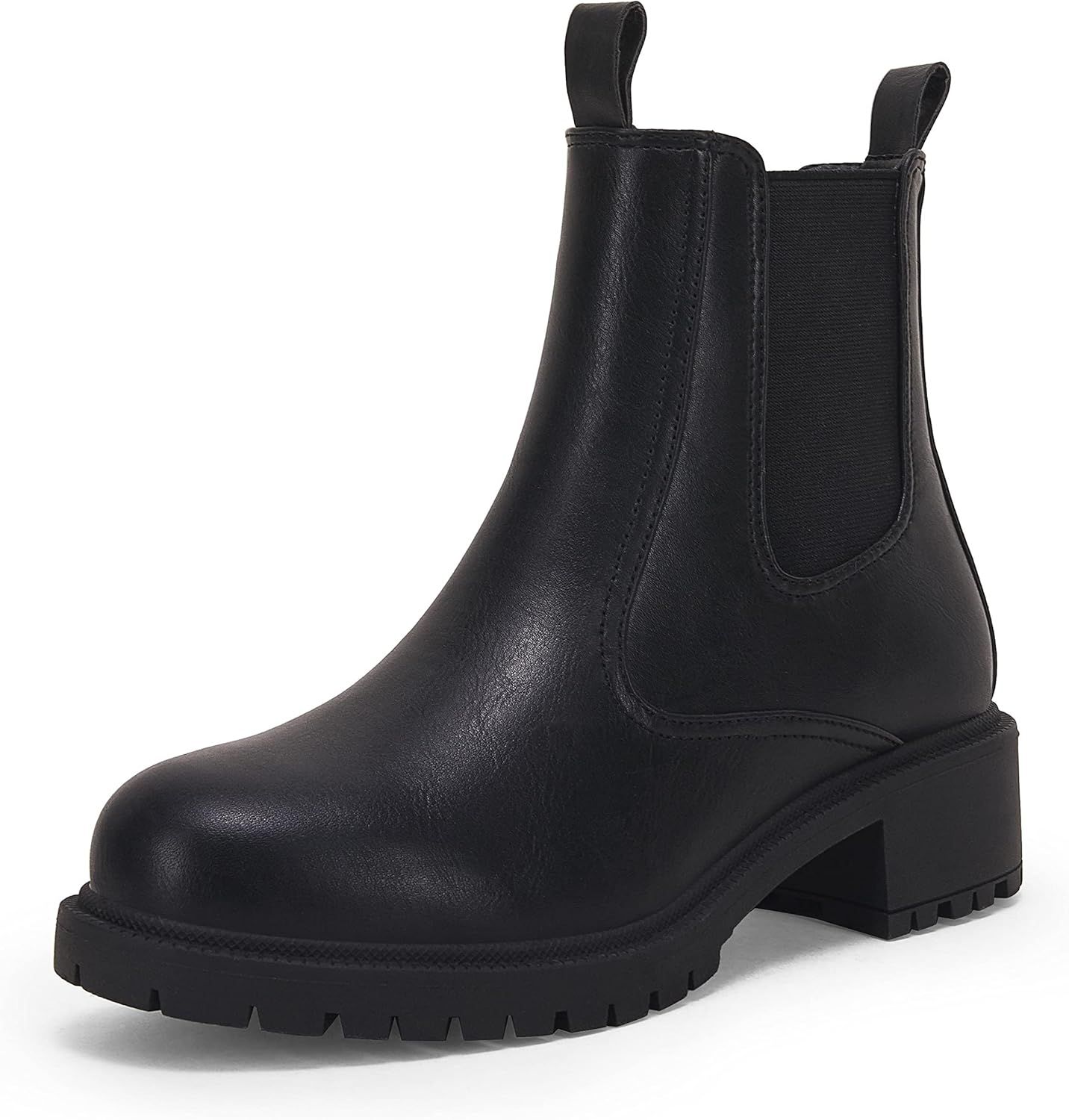 Womens Lug Sole Platform Ankle Boots Slip on Chelsea Combat Shoes Chunky Block Low Heel Elastic F... | Amazon (US)