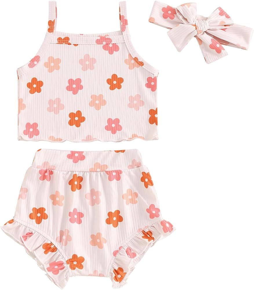 Infant Baby Girl Clothes Floral Sleeveless Tank Tops Ruffle Elastic Waist Shorts Set Toddler Newb... | Amazon (US)