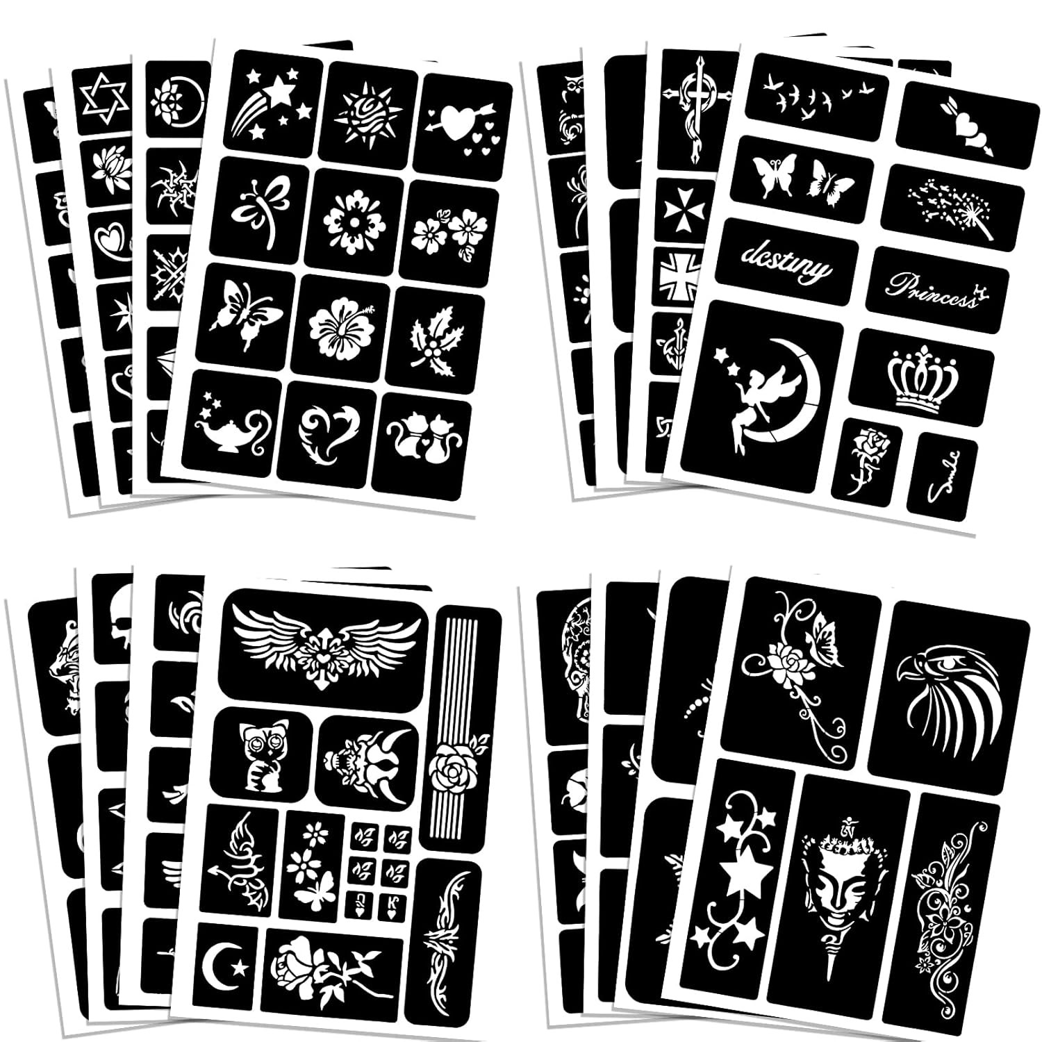 Tattoo Stencils For Kids Adults, 16 Sheets Henna Tattoo Stencil Kit, Small and Big Tattoo Stencil... | Amazon (US)