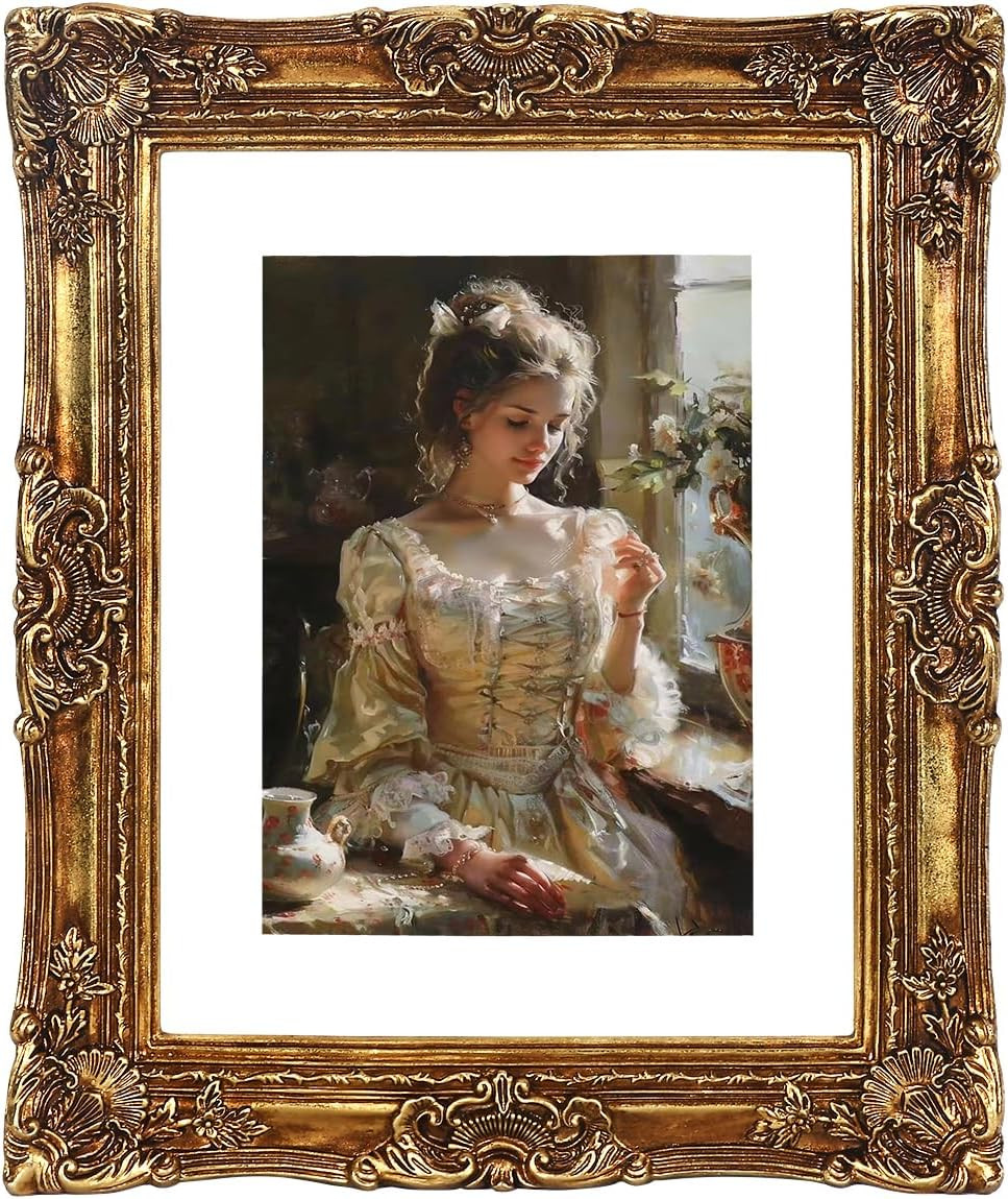 Vintage picture frames 8x10 gold Antique Photo frame with Mat 6x8 Ornate picture frames with Acrylic Glass Baroque Tabletop Wall Hanging Home Decor poster frames | Amazon (US)