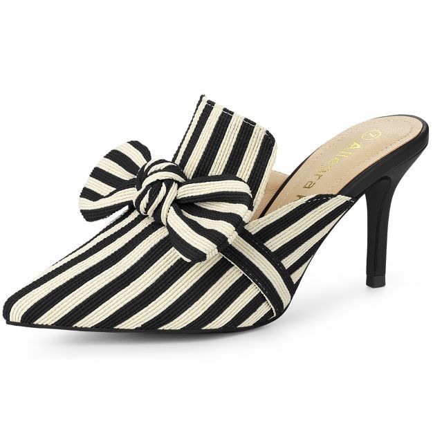 Allegra K Women's Stripe Bow Slip on Stiletto Heel Slides Mules | Target