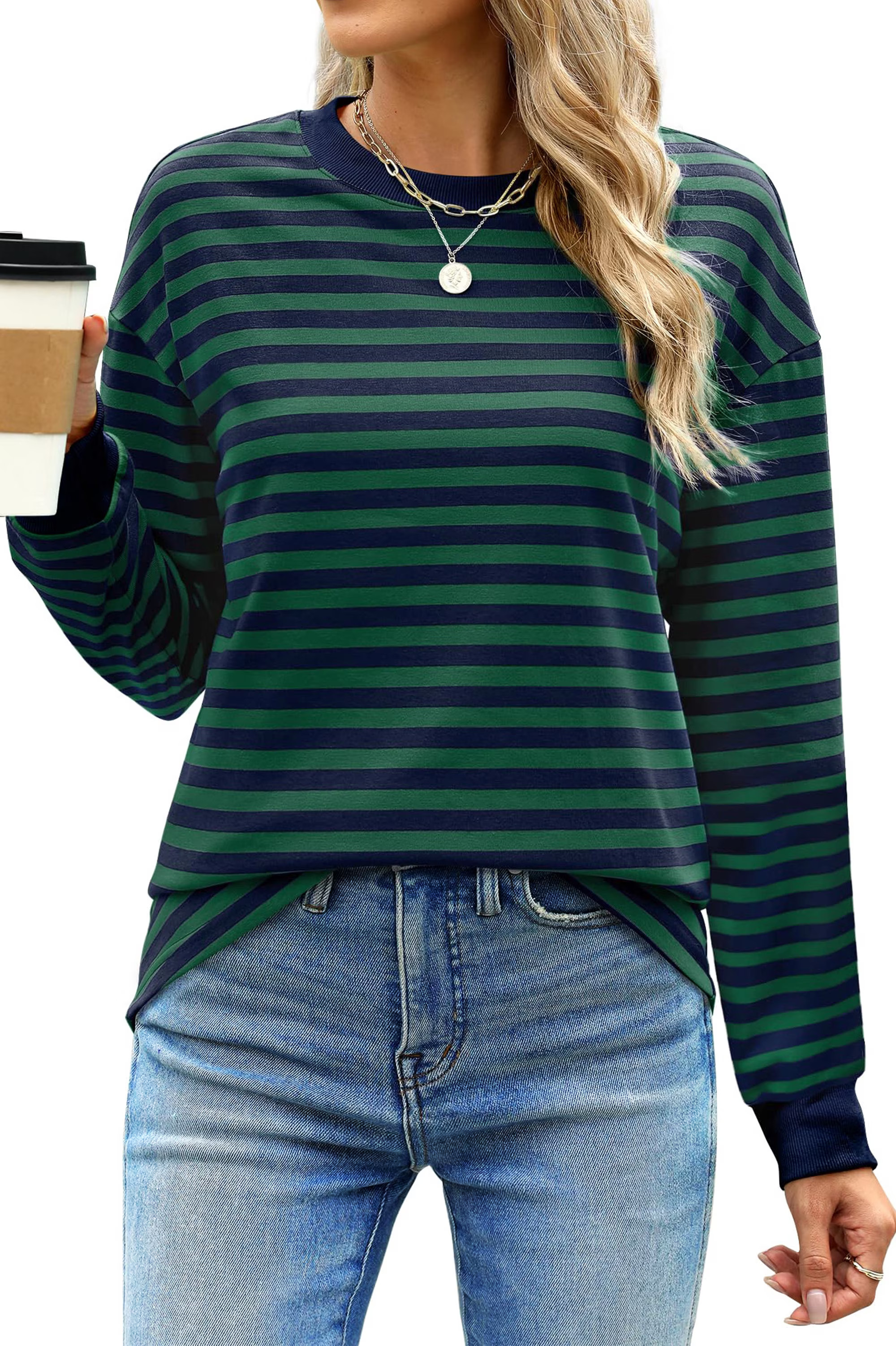 Fantaslook Striped Long Sleeve Shirts for Women Crewneck Tunic Tops Color Block Blouses Fall Pullover | Walmart (US)