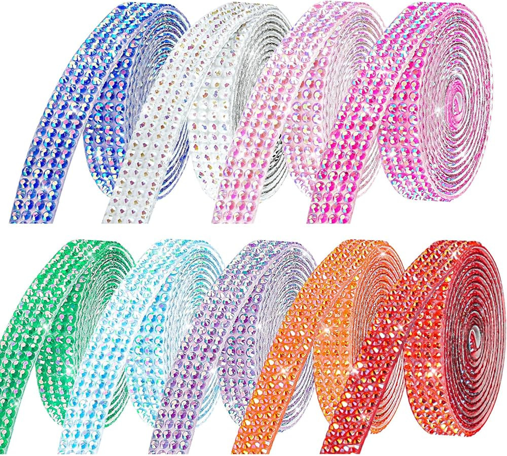 Rhinestone Ribbon Self Adhesive Crystal Rhinestones, 9-Rolls Bedazzling Strips, 9-Yard Rhinestone... | Amazon (US)
