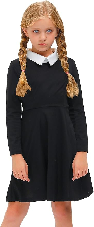 BesserBay Girl's Peter Pan Collar Flare Dress Short Sleeve Casual Skater Dress 4-12 Years | Amazon (US)