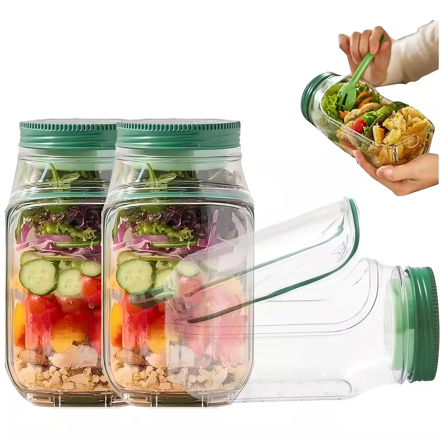 Giantpower - 2pcs Salad Jar - Salad Pod Mason Jar Side Open with Leakproof Dressing Compartment | Best Buy U.S.