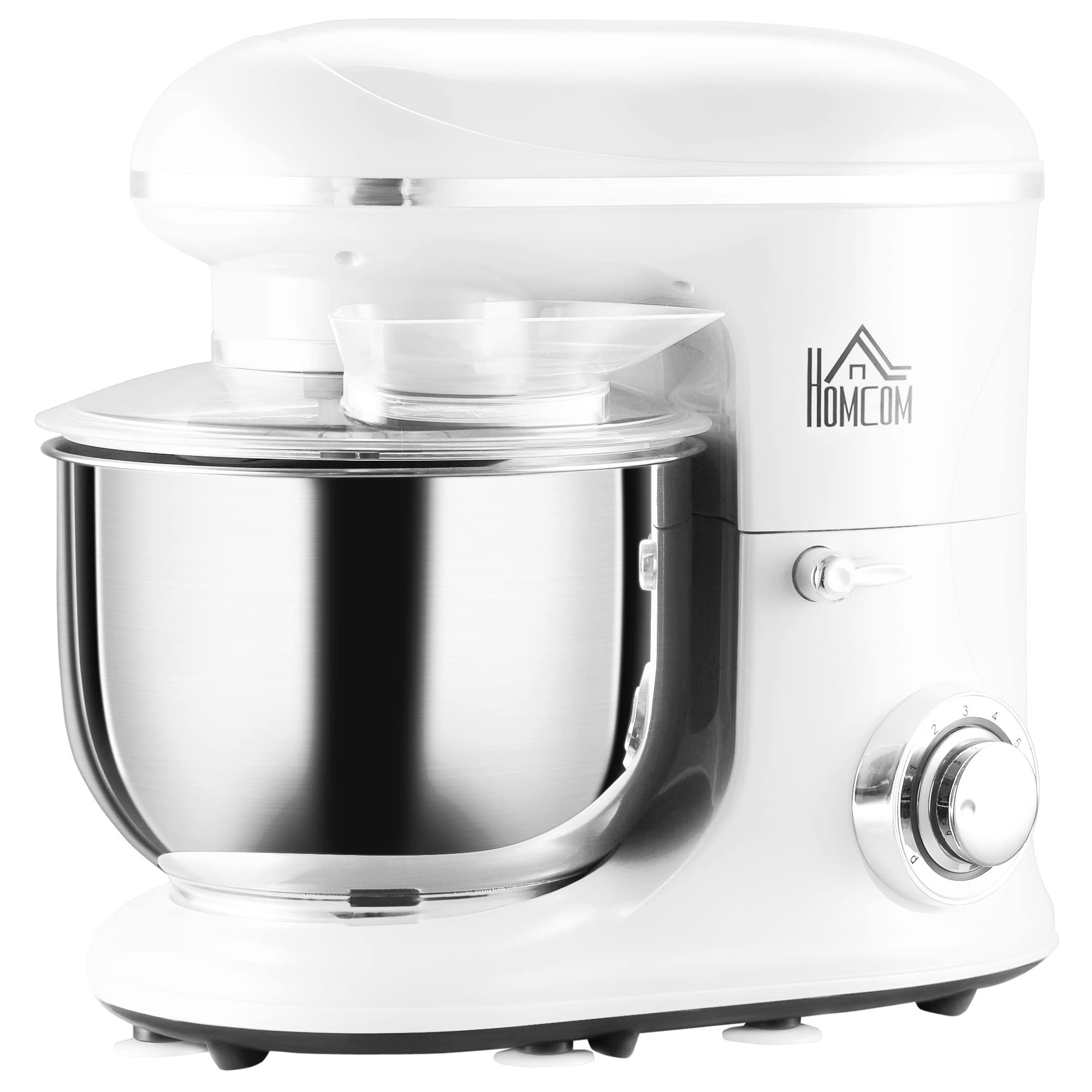 HOMCOM Stand Mixer with 6+1P Speed, 600W Tilt Head Kitchen Electric Mixer with 6 Qt Stainless Steel Mixing Bowl, Beater, Dough Hook and Splash Guard for Baking Bread, Cakes, and Cookies, White | Amazon (US)