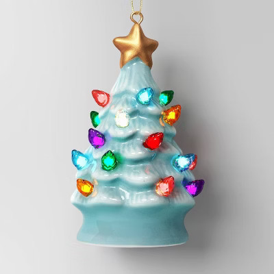 4" Christmas Lit Ceramic Retro Christmas Tree Ornament Blue - Wondershop™ | Target