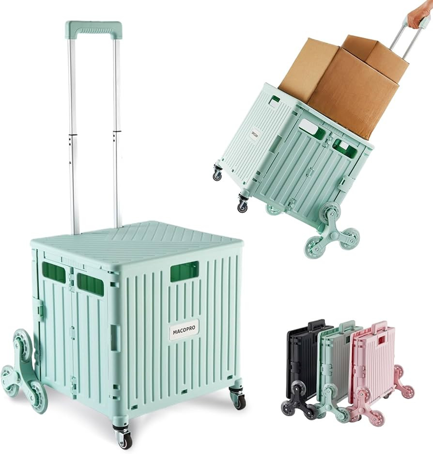Foldable Utility Cart with Stair Climbing Wheels, Collapsible Rolling Crate with Telescoping Hand... | Amazon (US)
