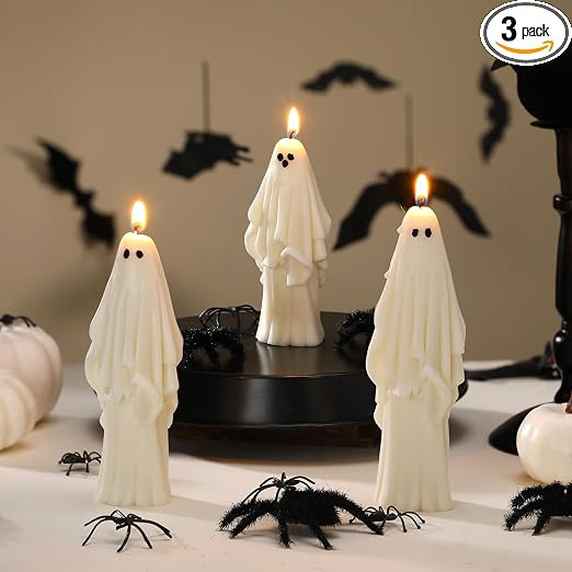 Nuanchu 3 Pcs Halloween Ghost Decor Ghost Candles Gothic Decoration Indoor Gift for Mantel Hallow... | Amazon (US)