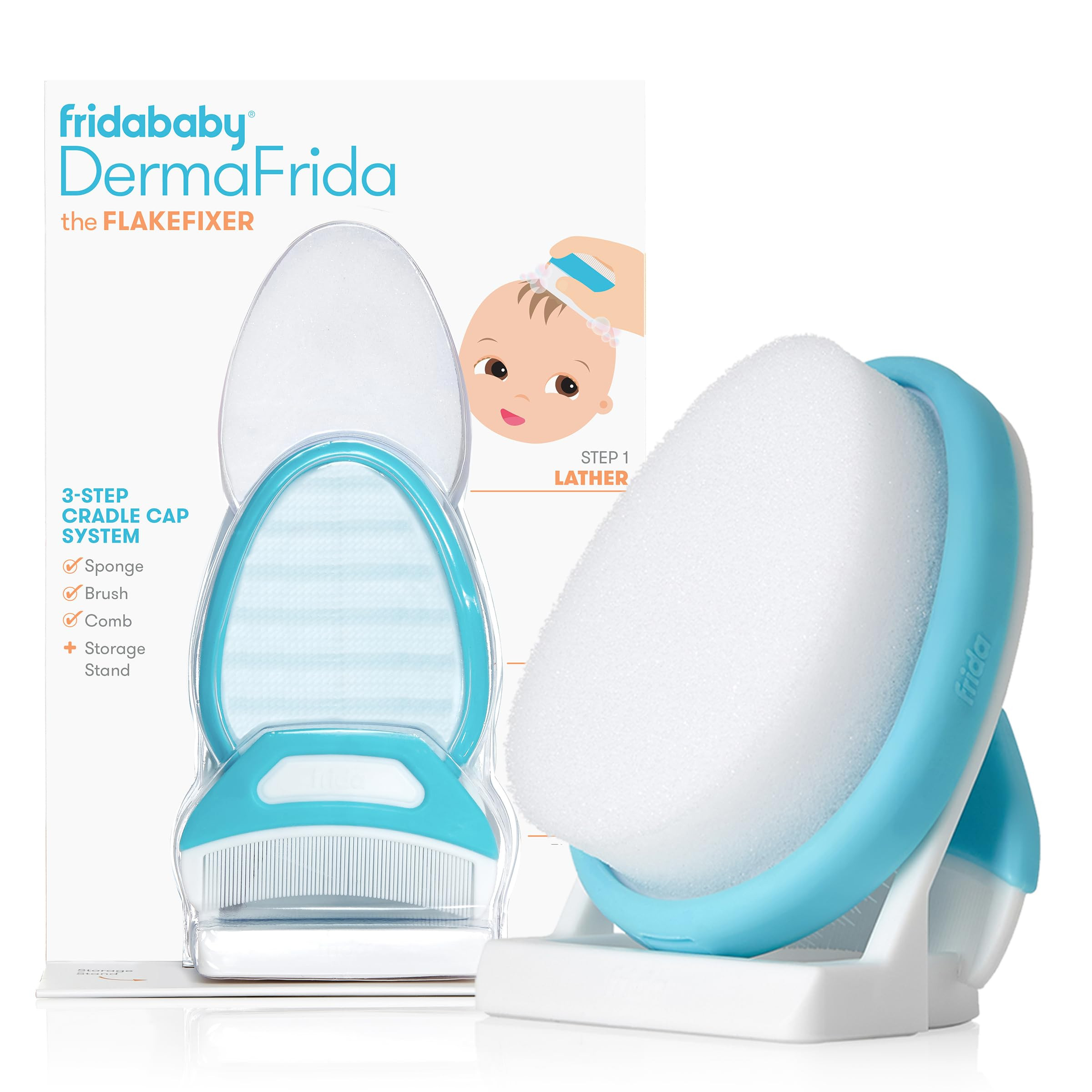 Frida Baby The 3-Step Cradle Cap System, DermaFrida The FlakeFixer, Sponge, Brush, Comb and Stora... | Amazon (US)