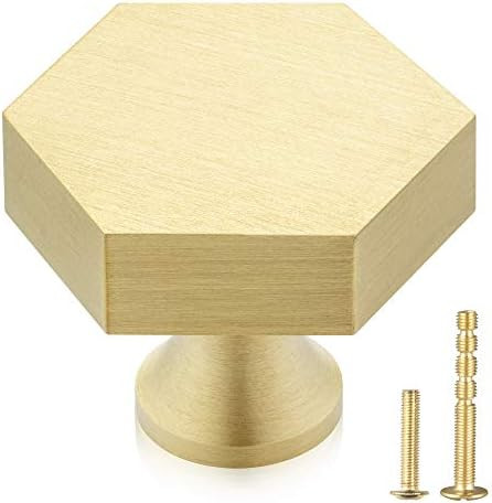 QogriSun 10-Pack Solid Brass Hexagon Cabinet Knobs, 1-1/4-Inch Diameter, Gold Decorative Dresser ... | Amazon (US)
