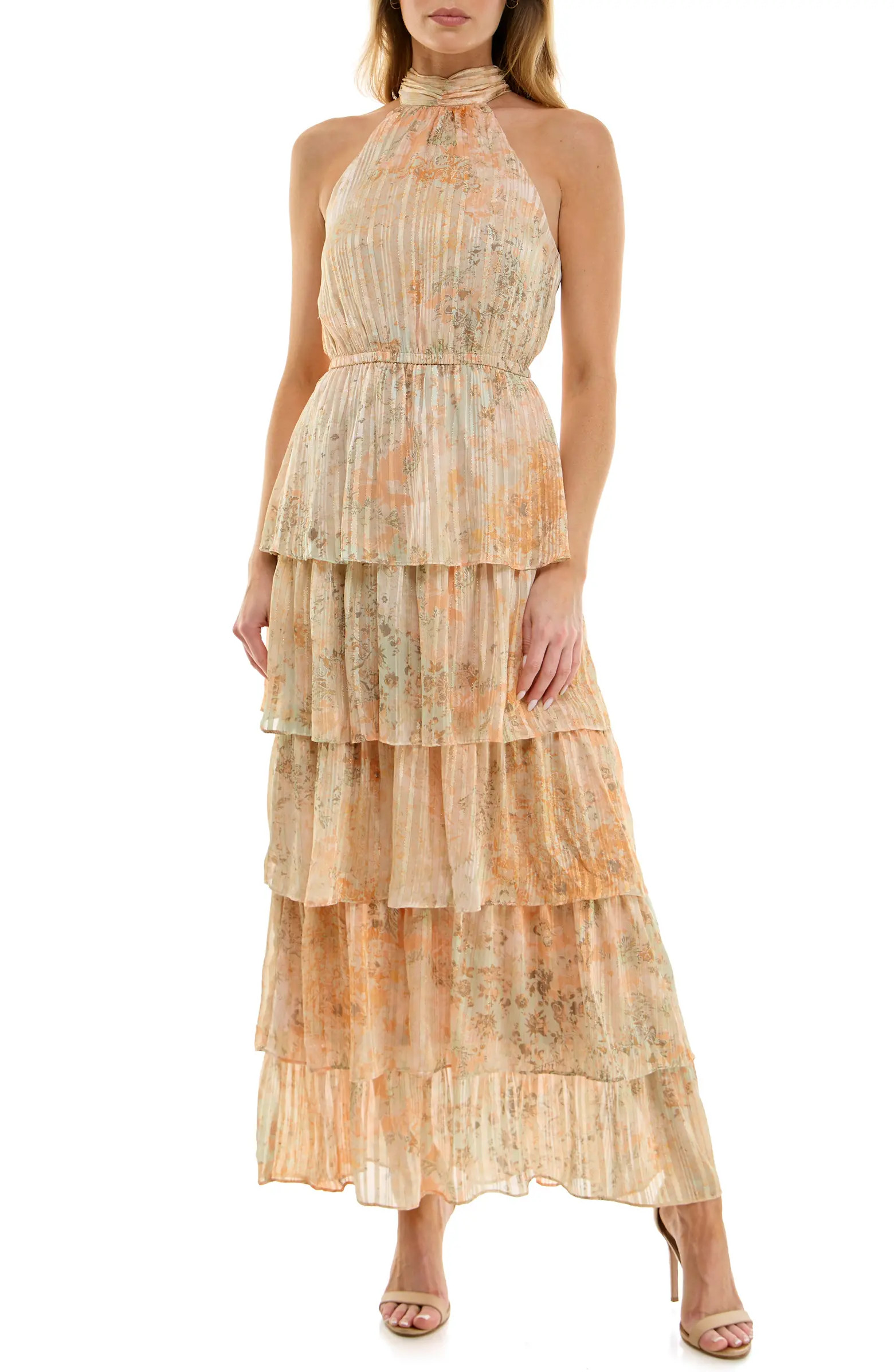 Socialite Plissé Tiered Maxi Halter Dress | Nordstrom | Nordstrom