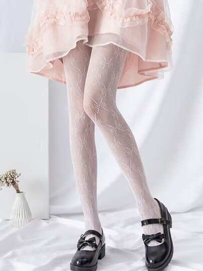 1pair Women Bow Pattern Casual Style Fishnet Tights | SHEIN