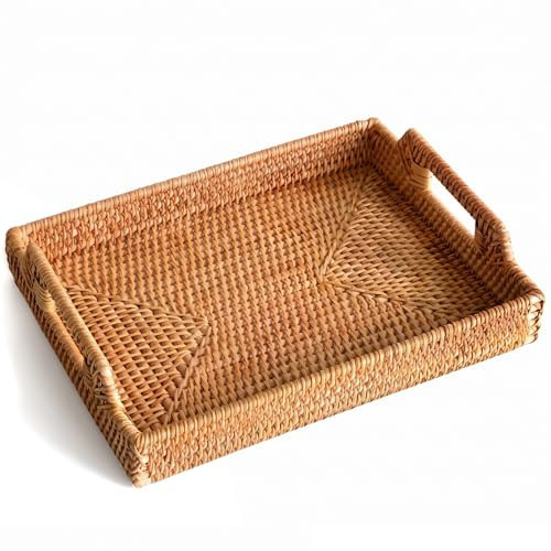 Rattan Serving Tray, Rectangle Woven Wicker Tray for Breakfast | Amazon (US)
