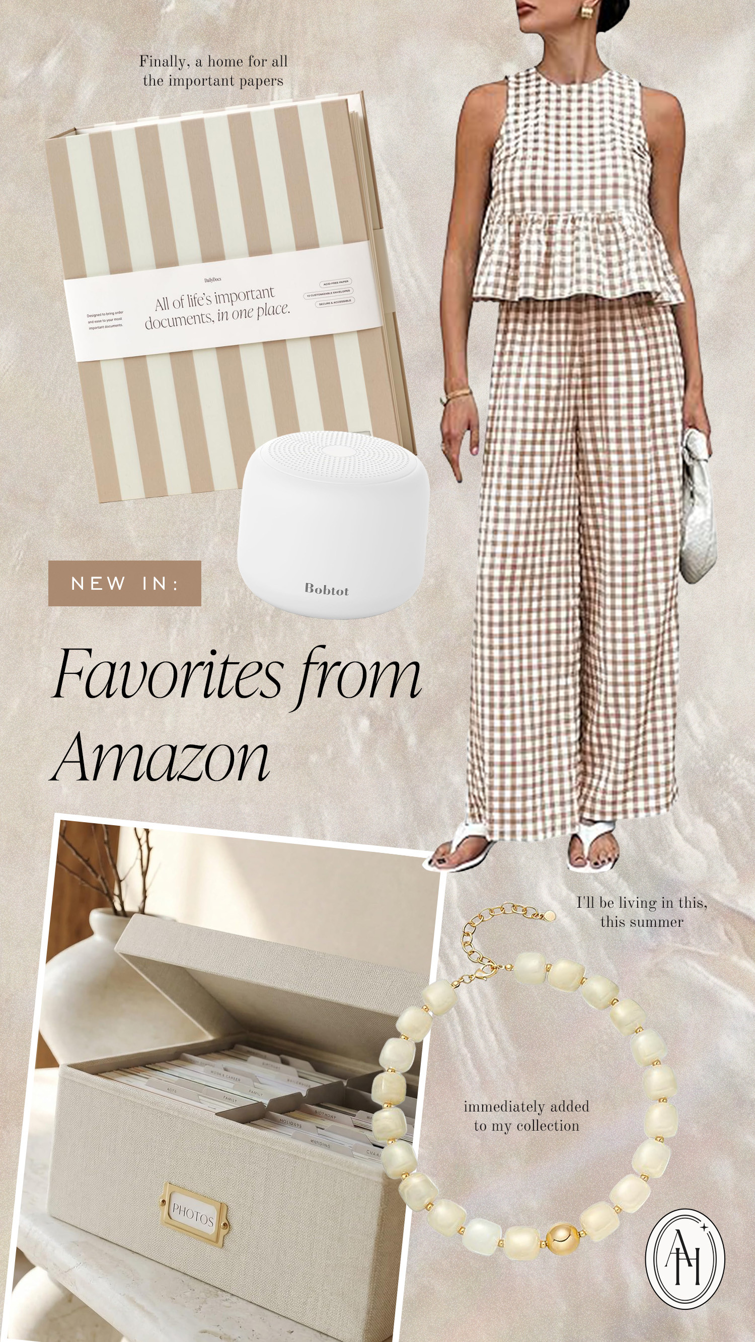 Current Amazon favorites include some organization options, a gingham set, portable speaker and statement necklace. 

 #LTKdayinmylife #LTKootd

#LTKhome