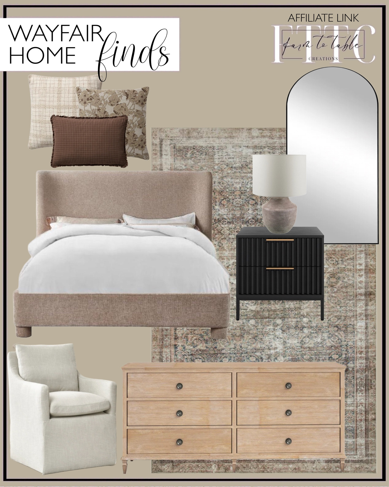 Wayfair Home Finds. Follow @farmtotablecreations on Instagram for more inspiration.

Chris Loves Julia x Loloi Fern Pillow. Upholstered wingback bed. Two drawer fluted nightstand. Six drawer double dresser. Jules Oriental Power Loomed Polyester Area Rug in Ink / Terracotta. Oversized Arch Solid Wood Floor Mirror with Stand. Resin table lamp. Down Fill Upholstered Armchair. Chris Loves Julia x Loloi Matilda Collection Beige / Mocha Pillow. Chris Loves Julia x Loloi Reversible Dinah Pillow. 

Trending Decor | Bedroom corner | Coffee Table Decor | Neutral Decor | Fall Stem Sale | Target Finds | Skinny Bench | Bedroom | Living Room | Breakfast Nook | Amazon Home | Target Sale | Loloi Rugs | Magnolia Home | console table | console table styling | faux stems | entryway space | front porch decor | neutral decor | entryway decor | cozy home | affordable decor |  home decor | home inspiration | Christmas stems | Christmas console | Christmas vignette | christmas decor | fall decorations | console styling | entryway rug | cozy moody home | moody home decor | neutral home | bathroom decor | living room




#LTKHome #LTKSaleAlert #LTKFindsUnder50