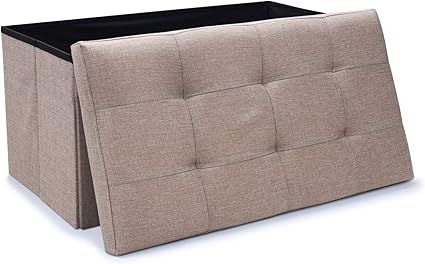 WoneNice Linen Folding Storage Ottoman Bench, Storage Chest Footrest Padded Seat, 30 x 15 x 15 in... | Amazon (US)