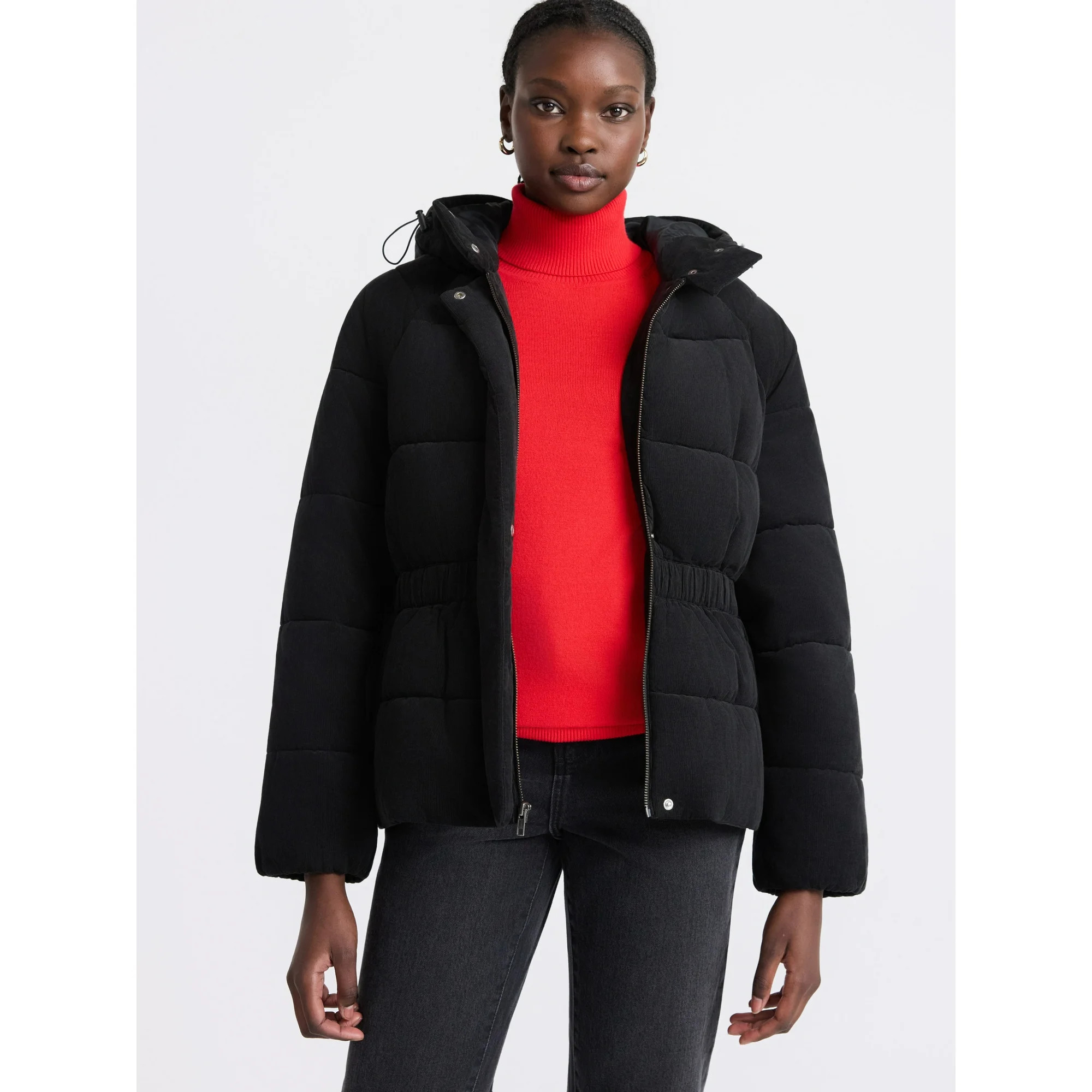 Free Assembly Women's Side Tie Puffer Jacket with Hood, Sizes XS-XXL | Walmart (US)
