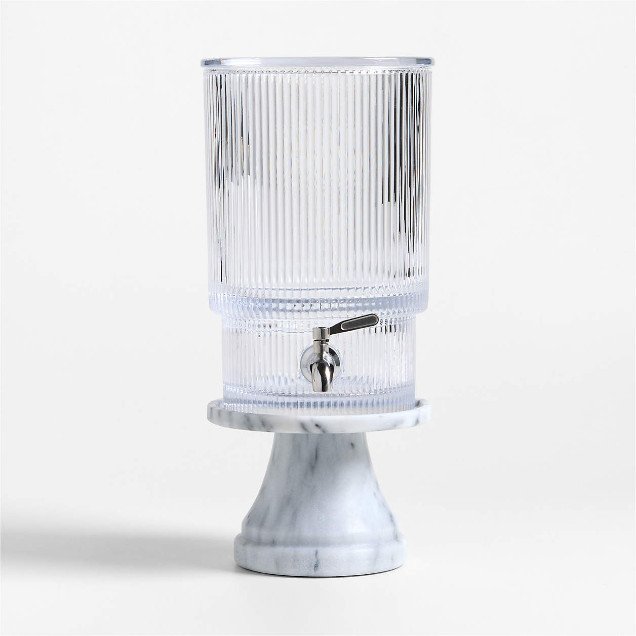 Atwell 1.7-Gallon Ribbed Glass Drink Dispenser with French Marble Stand Set + Reviews | Crate & B... | Crate & Barrel