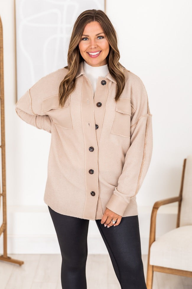 Know You Better Beige Button Front Shacket | Pink Lily