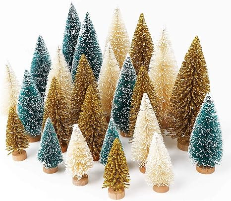AerWo 24PCS Artificial Mini Christmas Trees, Upgrade Sisal Trees with Wood Base Bottle Brush Tree... | Amazon (US)
