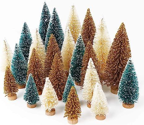 Amazon.com: AerWo 24PCS Artificial Mini Christmas Trees, Upgrade Sisal Trees with Wood Base Bottl... | Amazon (US)