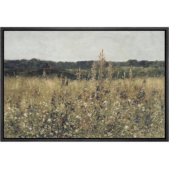 PixonSign Framed Canvas Print Wall Art Rustic Wildflower Country Landscape Nature Wilderness Illu... | Walmart (US)