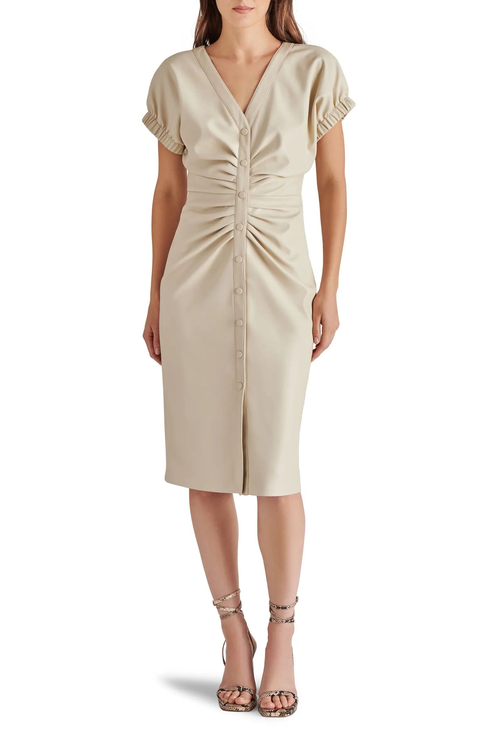 Arin Ruched Faux Leather Snap Front Dress | Nordstrom