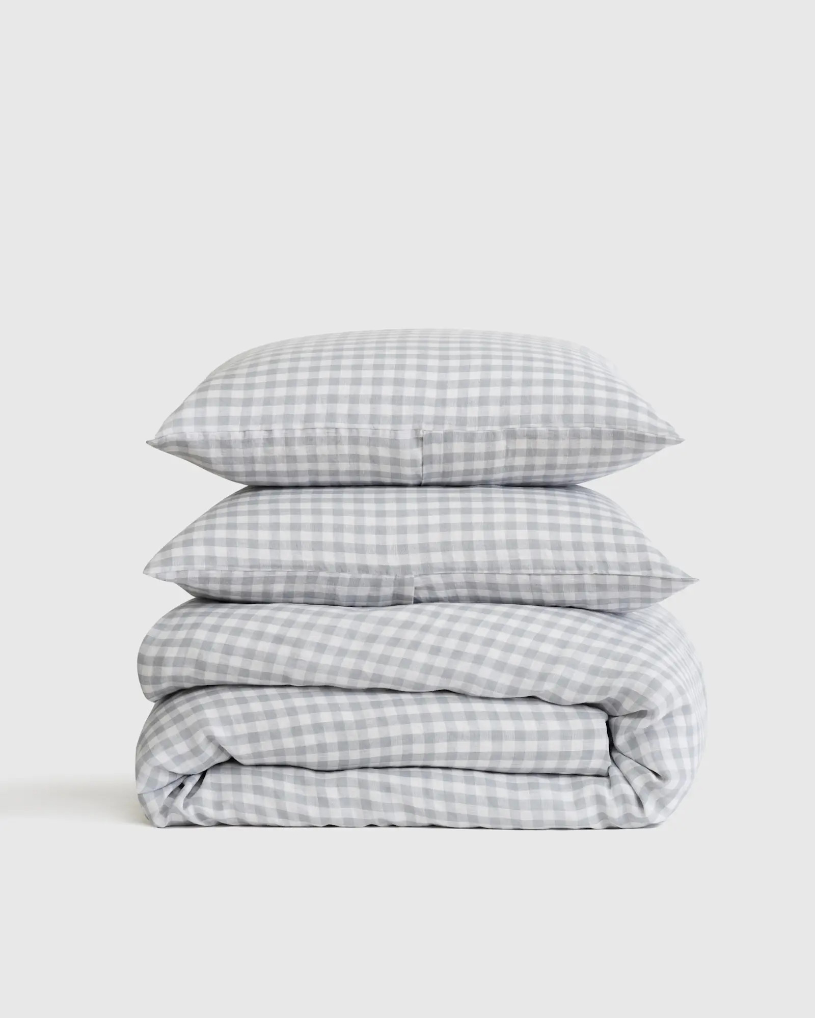 European Linen Gingham Duvet Cover Set in Blue Fog | Quince
