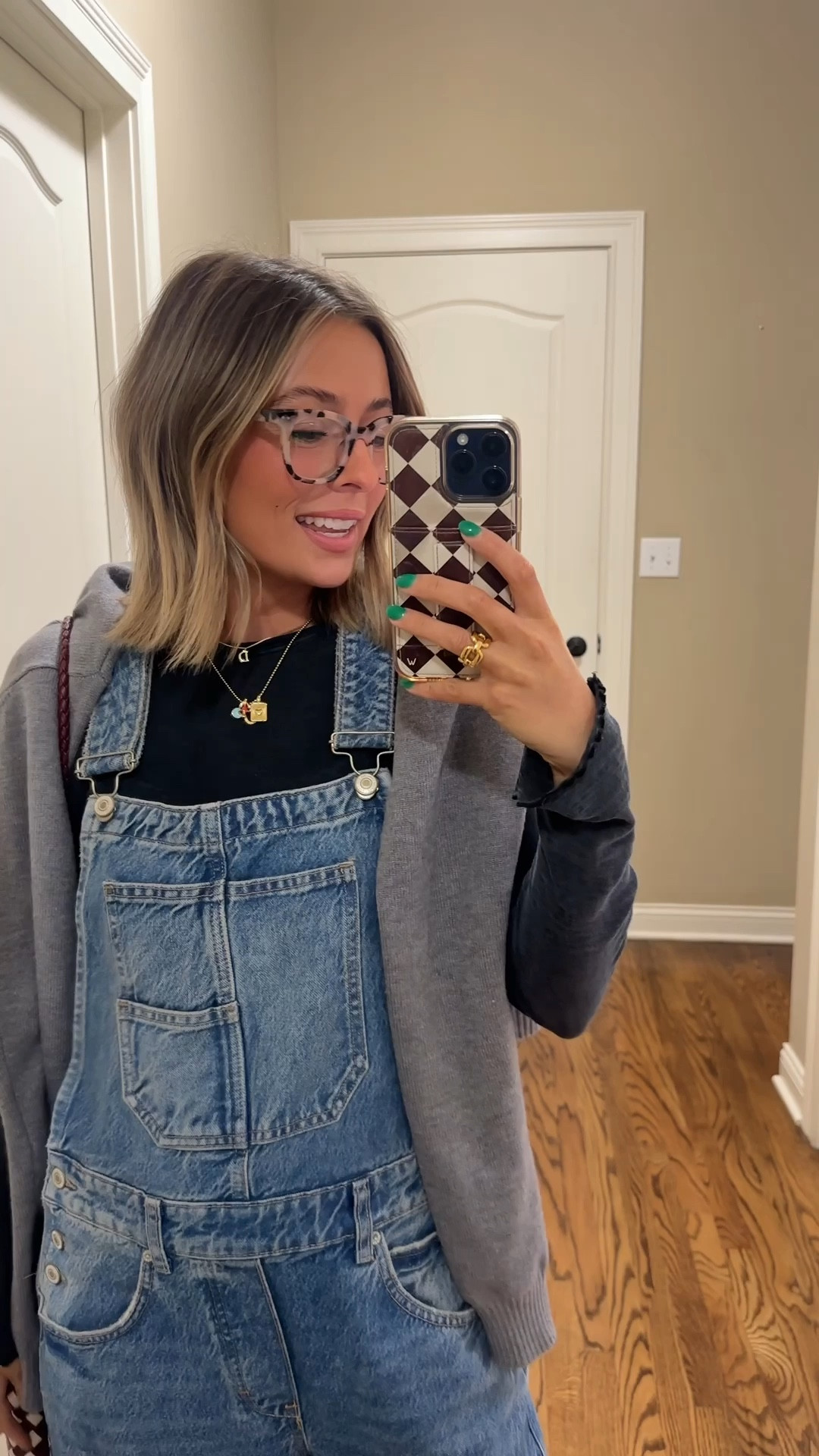 Wearing size small in the long sleeve, small in the overalls and small in the sweater!