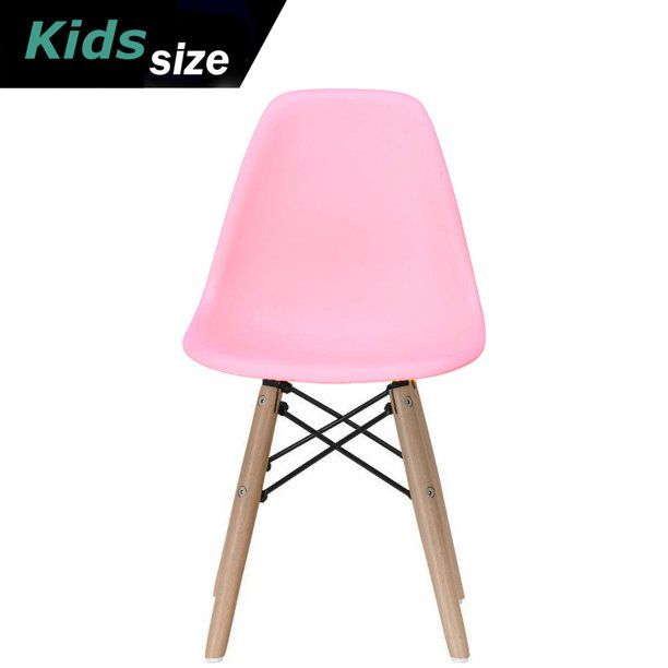 2xhome - Pink - Kids Size Plastic Side Chair Pink Seat Natural Wood Wooden Legs Eiffel Childrens ... | Walmart (US)