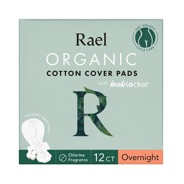 Rael Organic Cotton Cover Overnight Menstrual Fragrance Free Pads - Unscented - 12ct | Target