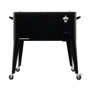 PERMASTEEL 80 qt. Black Classic Outdoor Rolling Patio Cooler with Wheels and Handles PS-203-BLK -... | The Home Depot