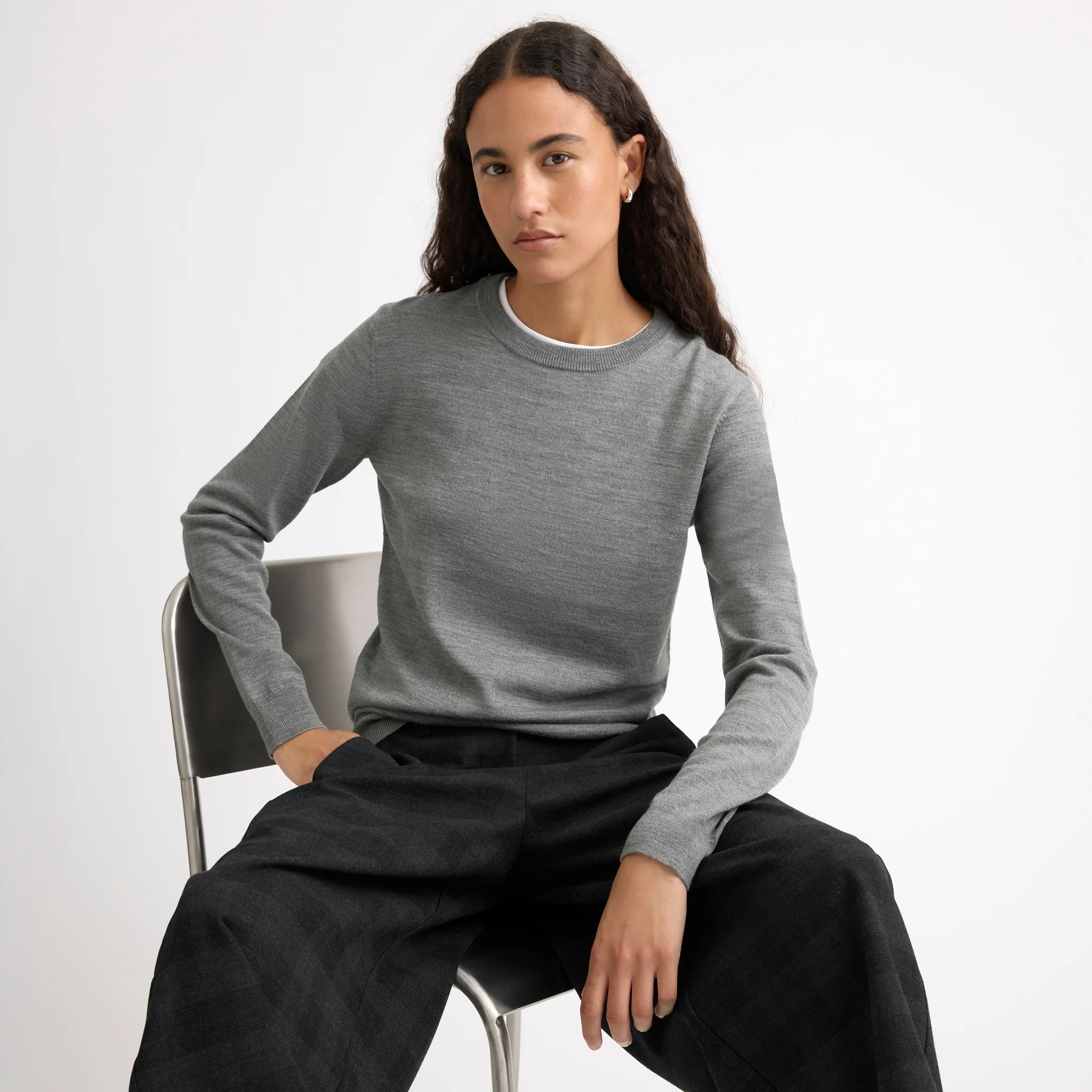 Grey Marl Merino Crew Neck Jumper | Albaray